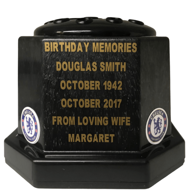 Chelsea F. C. Football Personalised Grave Pot 50p Black 944 P Photoroom.png Photoroom
