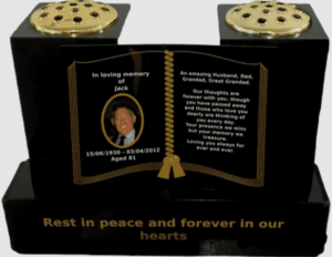 Personalised Memorial Book On A Plinth With 2 Flower Pots On Alan 11662 P